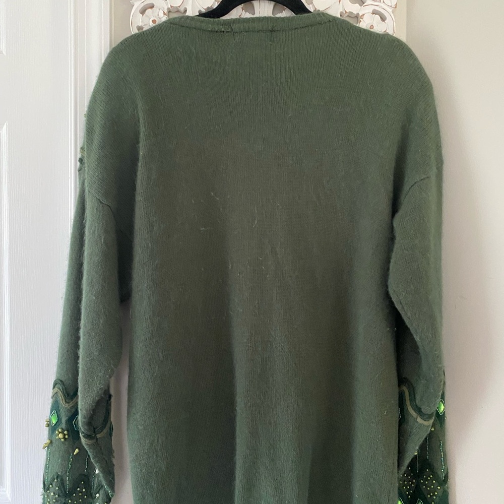 Cavalini VTG 90s Tunic Embellished Holiday Sweater Angora Lambs Wool Blend L - Picture 9 of 13